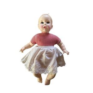 Vintage 1979 Gerber Baby Doll 17” Red Gingham & White Lace Outfit